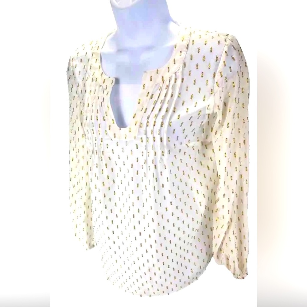 Lilly Pulitzer Ladies Top XS White Colby Crinkle Clip Silk Jacquard Metallic